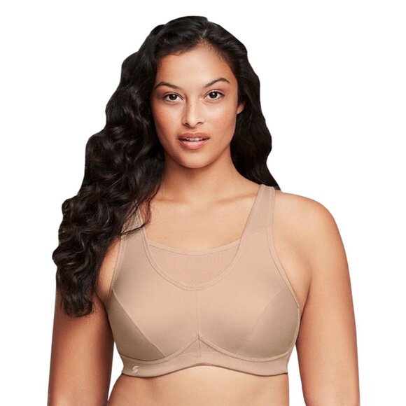 Glamorise Womens Beige High Support Sport Bra Size 44D Moisture-Wicking Fabric - Picture 1 of 11